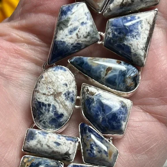 Sodalite Bracelet Handmade Stone Gemstone 925 Silver Large Ethnic Bohemian New!